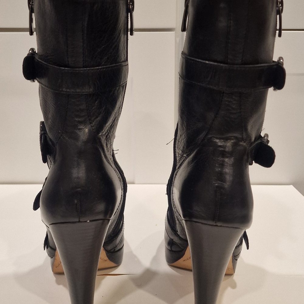 Nine West Boutique 9 Black Heeled Boots with Decorative Buckles - Picture 4 of 6